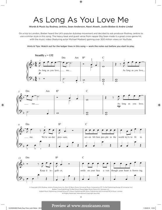 As Long as You Love Me: Для фортепиано by Andre Lindal, Justin Bieber, Nasri Atweh, Rodney Jerkins, Sean Anderson