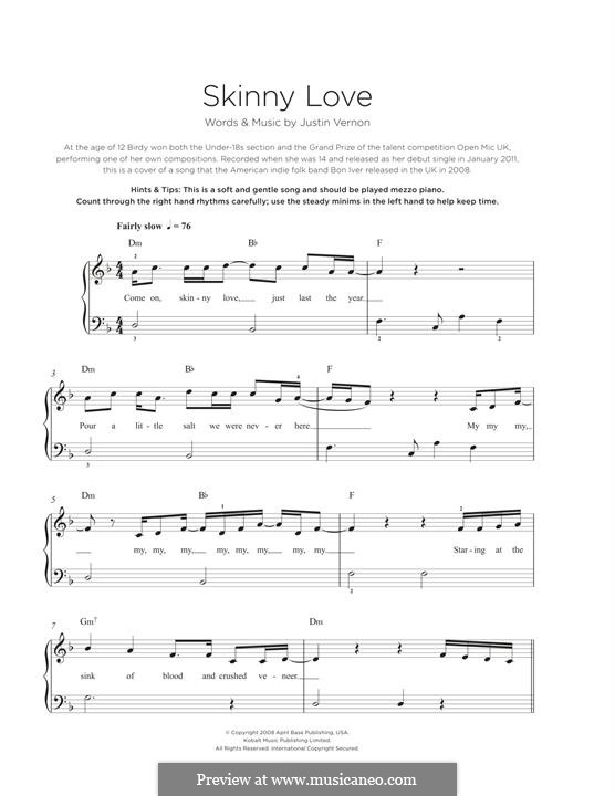Skinny Love (Bon Iver): Для фортепиано by Justin Vernon