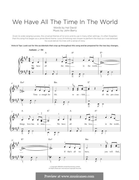 We Have All the Time in the World: Для фортепиано by John Barry