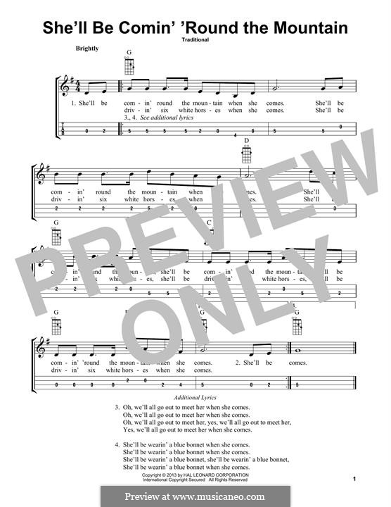 She'll Be Comin' 'Round the Mountain: For mandolin by folklore