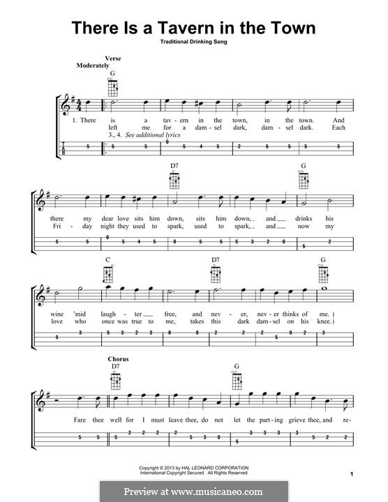 There Is a Tavern in the Town: For mandolin by folklore