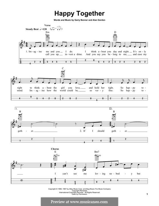 Happy Together (The Turtles): For mandolin by Alan Gordon, Garry Bonner