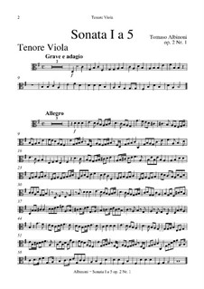 Шесть сонат для струнных и бассо континуо, Op.2: Весь сборник – партия тенор-виолы by Томазо Альбинони