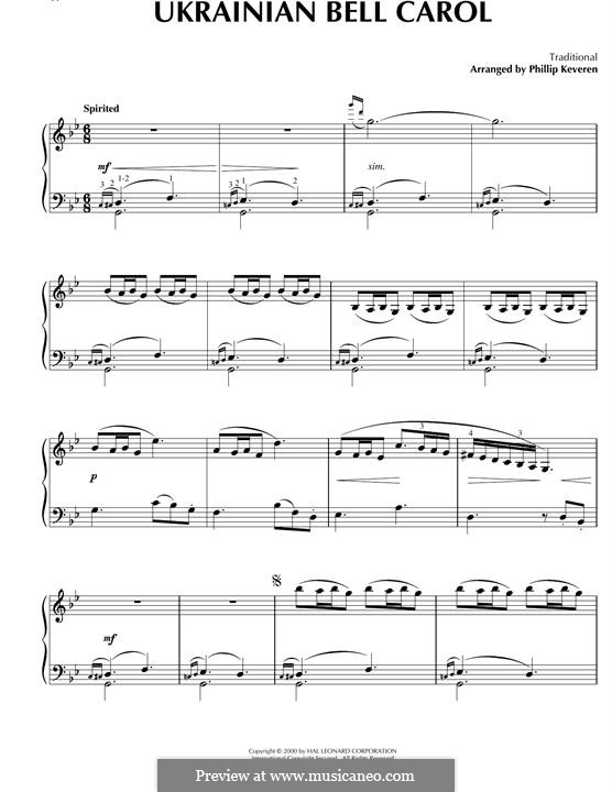 Piano version: Celtic version by Mykola Leontovych