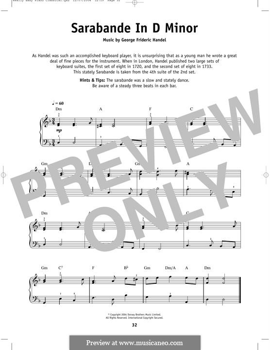 Сюита No.4 ре минор, HWV 437: Sarabande, for piano by Георг Фридрих Гендель