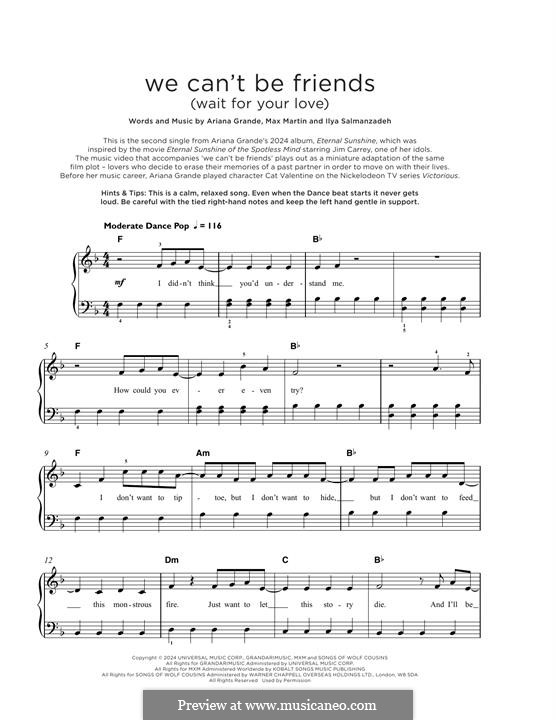 We can't be friends (wait for your love): Для фортепиано by Max Martin, Ariana Grande, Ilya