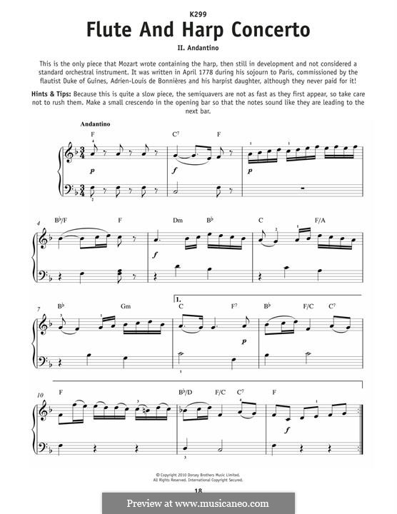 Концерт для флейты, арфы и орекстра до мажор, K.299: Andantino. Version for piano by Вольфганг Амадей Моцарт