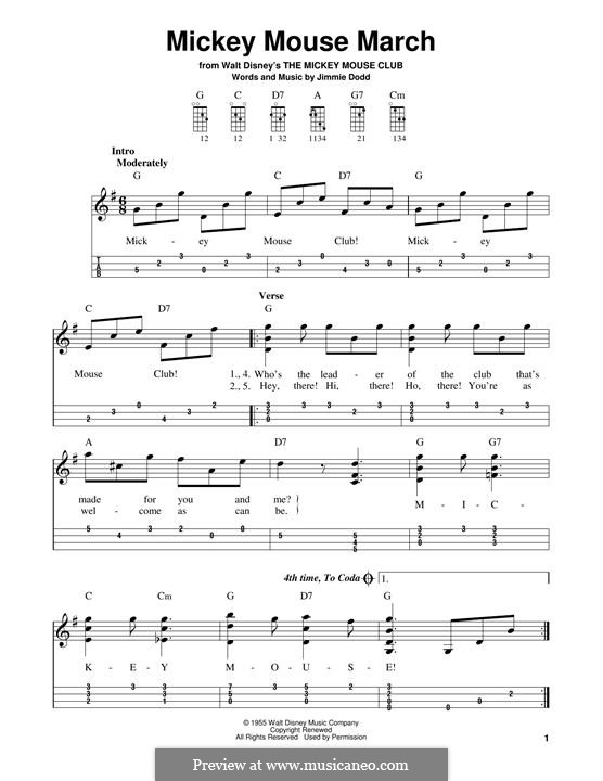 Mickey Mouse March (from The Mickey Mouse Club): For mandolin by Jimmie Dodd