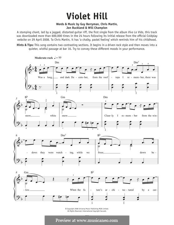 Violet Hill (Coldplay): Для фортепиано by Chris Martin, Guy Berryman, Jonny Buckland, Will Champion