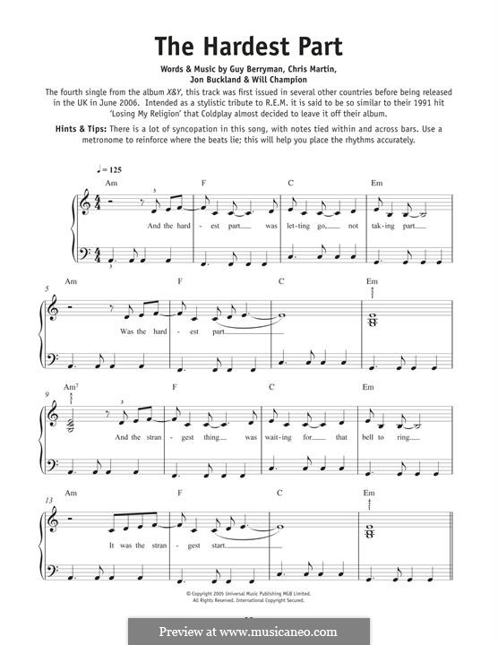 The Hardest Part (Coldplay): Для фортепиано by Chris Martin, Guy Berryman, Jonny Buckland, Will Champion