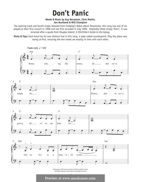 Don't Panic (Coldplay): Для фортепиано by Chris Martin, Guy Berryman, Jonny Buckland, Will Champion