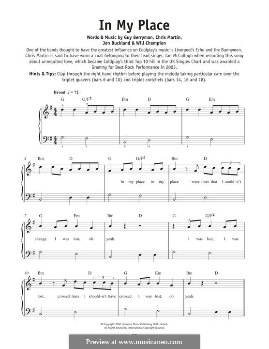 In My Place (Coldplay): Для фортепиано by Chris Martin, Guy Berryman, Jonny Buckland, Will Champion
