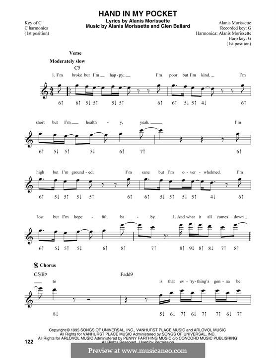 Hand In My Pocket (from Jagged Little Pill The Musical): For harmonica by Alanis Morissette, Glen Ballard