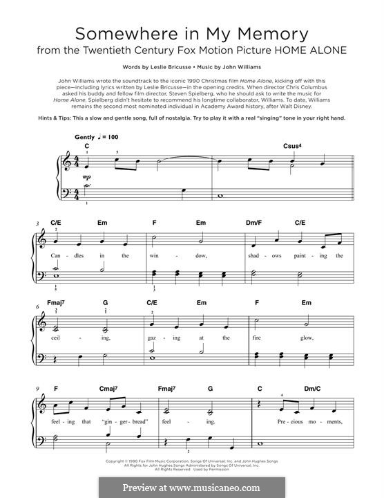 Somewhere in My Memory (from Home Alone): Для фортепиано by John Williams