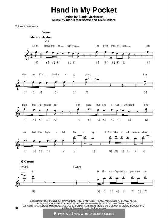 Hand In My Pocket (from Jagged Little Pill The Musical): For harmonica by Alanis Morissette, Glen Ballard