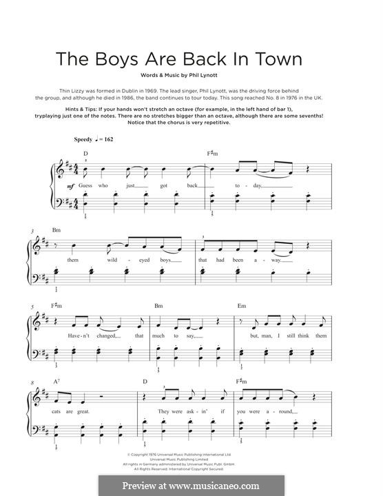 The Boys Are Back in Town (Thin Lizzy): Для фортепиано by Phil Lynott