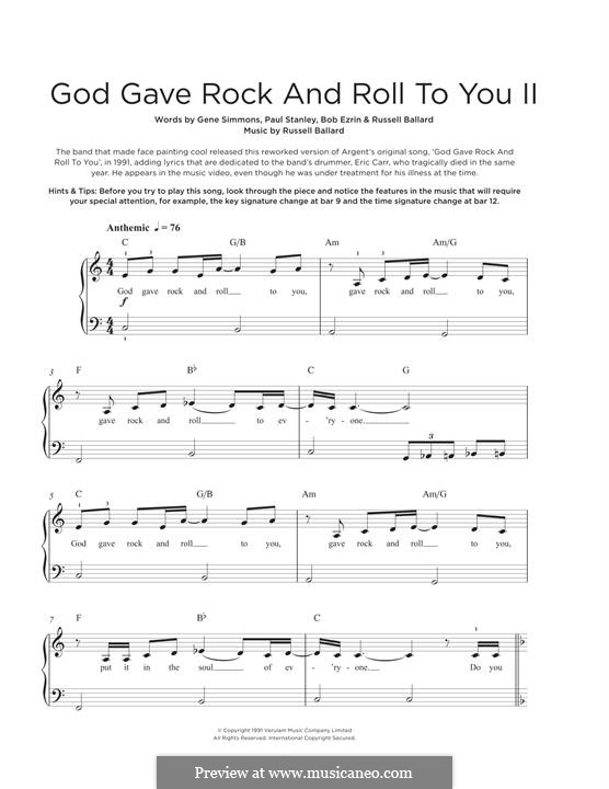 God Gave Rock and Roll To You II (KISS): Для фортепиано by Bob Ezrin, Gene Simmons, Paul Stanley, Russell Ballard