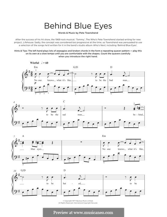 Behind Blue Eyes (Limp Bizkit): Для фортепиано by Peter Townshend