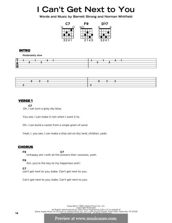 I Can't Get Next to You (The Temptations): Lyrics and guitar chords by Barrett Strong, Norman J. Whitfield