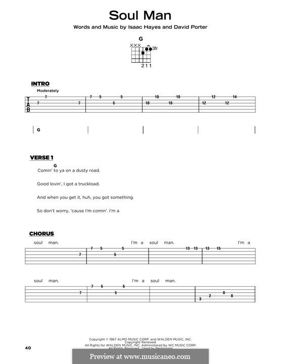 Soul Man (Sam & Dave): Lyrics and guitar chords by David Porter, Isaac Hayes