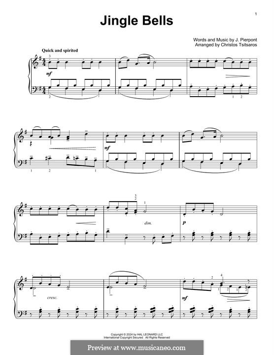 Piano version (printable scores): Для одного исполнителя by James Lord Pierpont