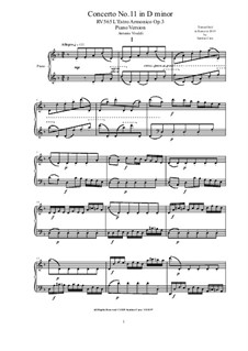 Концерт для двух скрипок, виолончели и струнных No.11 ре минор, RV 565: Версия для фортепиано by Антонио Вивальди
