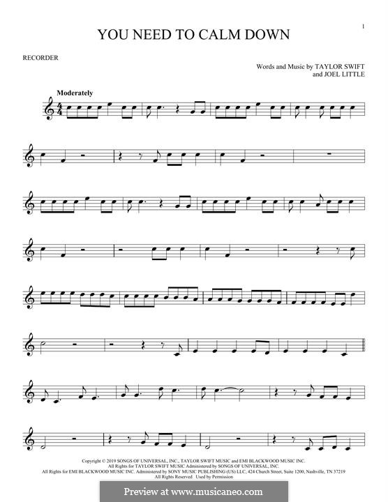 You Need To Calm Down (Taylor Swift): Для блокфлейты by Taylor Swift, Joel Little