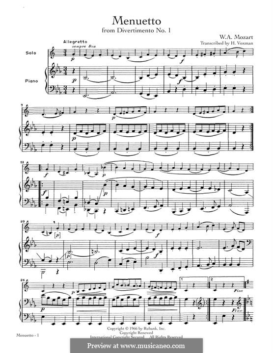 Соната для скрипки и фортепиано ре мажор, K.29: Menuetto, for alto saxophone and piano by Вольфганг Амадей Моцарт