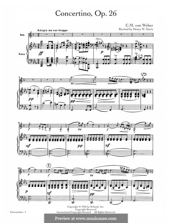 Концертино для кларнета с оркестром, J.109 Op.26: Version for alto saxophone and piano by Карл Мария фон Вебер