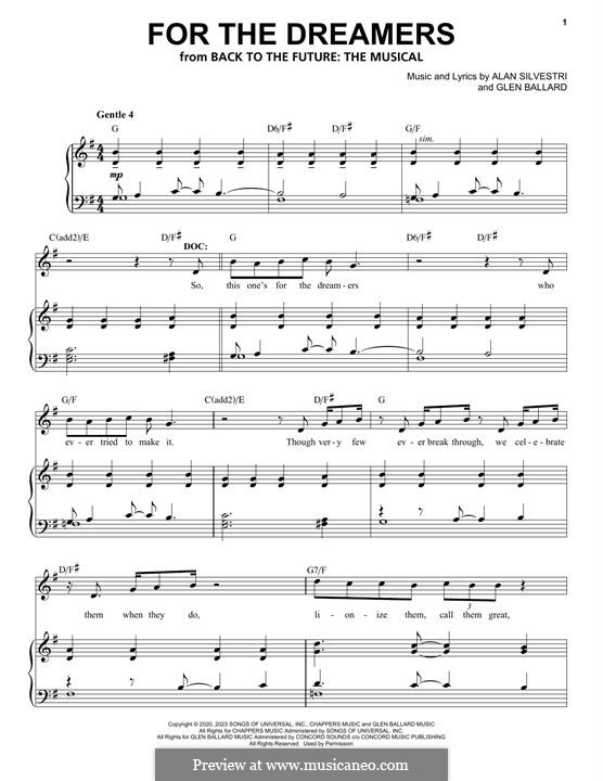 For The Dreamers (from Back To The Future: The Musical): Для голоса и фортепиано by Alan Silvestri, Glen Ballard