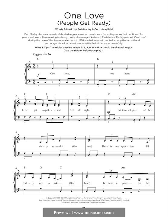 One Love / People Get Ready: Для фортепиано by Bob Marley, Curtis Mayfield