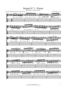 Соната для скрипки No.1 соль минор, BWV 1001: Movement IV (Presto), for guitar with tablature by Иоганн Себастьян Бах
