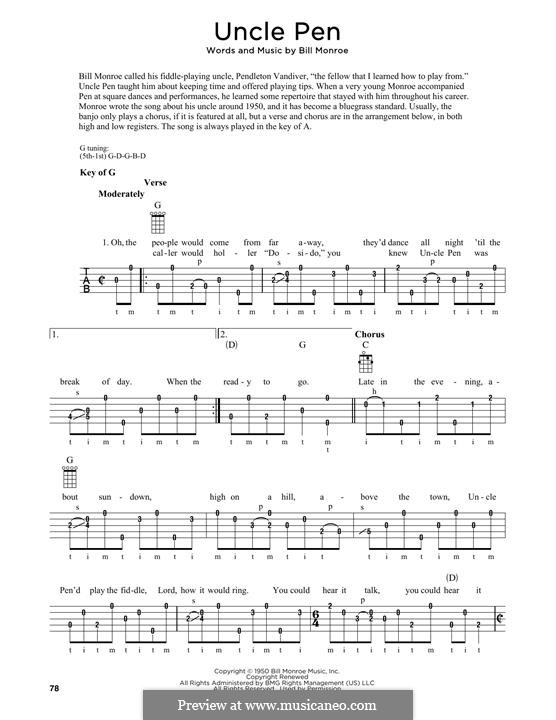 Uncle Pen: For banjo by Bill Monroe