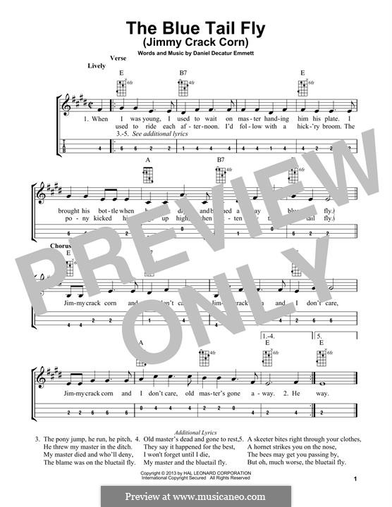 The Blue Tail Fly (Jimmy Crack Corn): For mandolin by Daniel Decatur Emmett