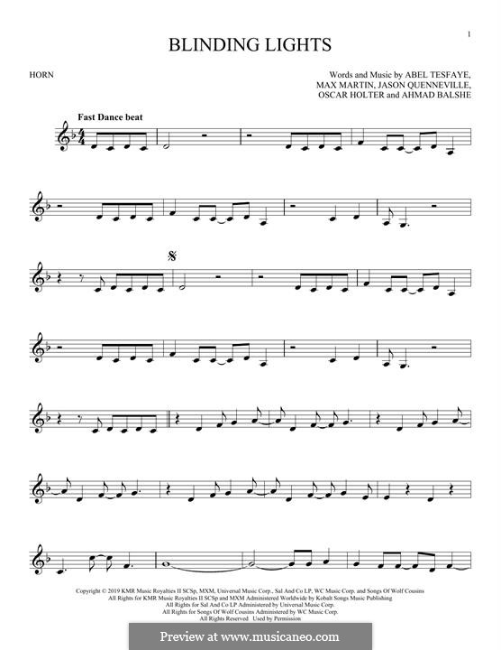 Blinding Lights (The Weeknd): For horn by Max Martin, Abel Tesfaye, Ahmad Balshe, Jason Quenneville, Oscar Holter