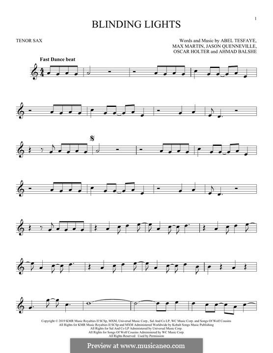 Blinding Lights (The Weeknd): Для тенорового саксофона by Max Martin, Abel Tesfaye, Ahmad Balshe, Jason Quenneville, Oscar Holter