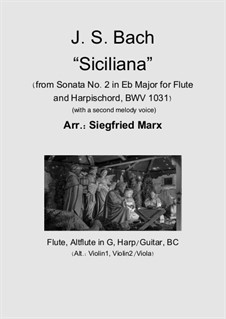 Соната для флейты и клавесина No.2 ми-бемоль мажор, BWV 1031: Siciliano (with a second melody voice) by Иоганн Себастьян Бах
