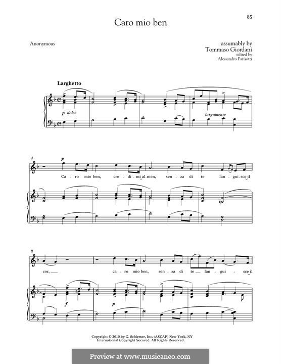 Caro mio ben (O Maiden Dear): High Voice by Томмазо Джордани