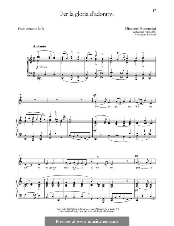 Гризельда: Per la gloria d'adorarvi (Low Voice) by Джованни Баттиста Бонончини