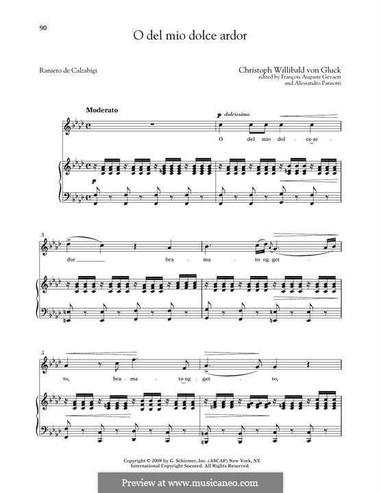 O del mio dolce ardor (O Thou Belov'd): Medium High Voice by Кристоф Виллибальд Глюк