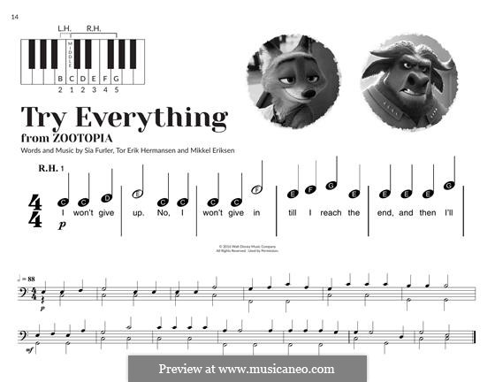 Try Everything (from Zootopia) Shakira: Для фортепиано (легкий уровень) by Mikkel Storleer Eriksen, Sia Furler, Tor Erik Hermansen