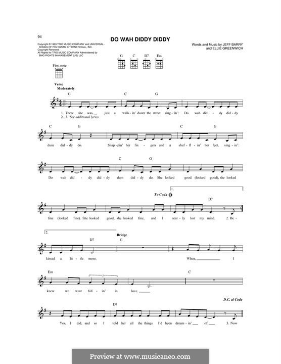 Do Wah Diddy Diddy (Manfred Mann): For mandolin by Ellie Greenwich, Jeff Barry