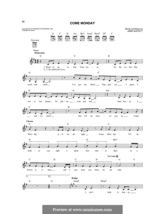 Come Monday: For mandolin by Jimmy Buffett