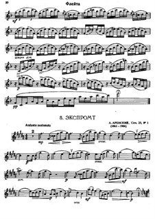 Четыре пьесы, Op.25: No.1 Экспромт, для флейты и фортепиано - Партия флейты by Антон Аренский