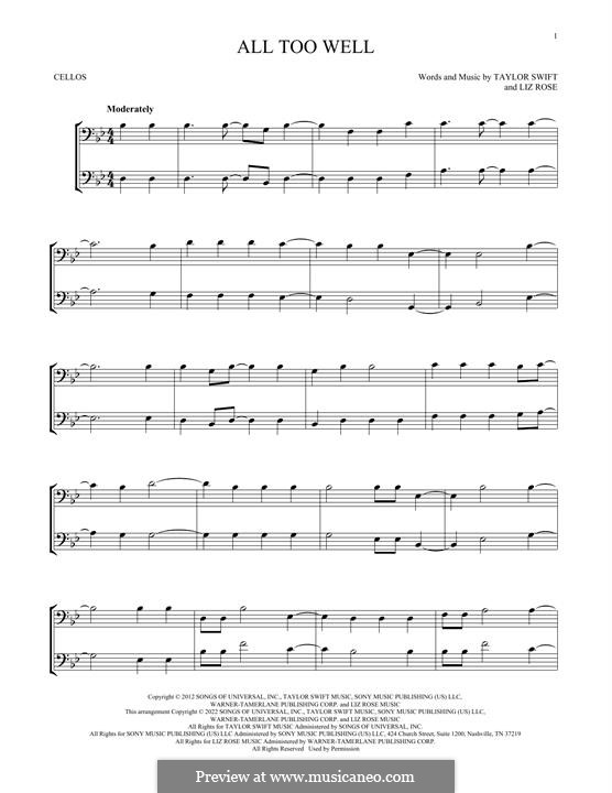 All Too Well (Taylor Swift): Для двух виолончелей by Liz Rose