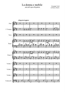 La donna è mobile (Over the Summer Sea): For chamber orchestra by Джузеппе Верди