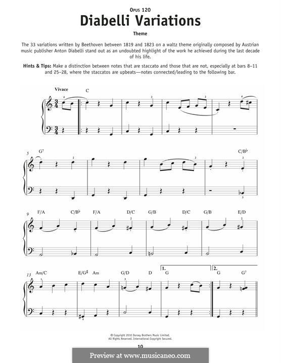 Тридцать три вариации на тему вальса А. Диабелли, Op.120: Theme, for piano by Людвиг ван Бетховен