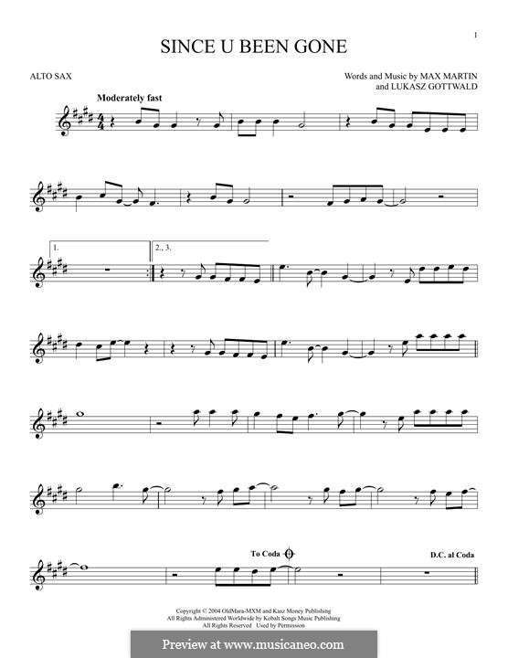 Since U Been Gone (Kelly Clarkson): Для альтового саксофона by Lukas Gottwald, Max Martin