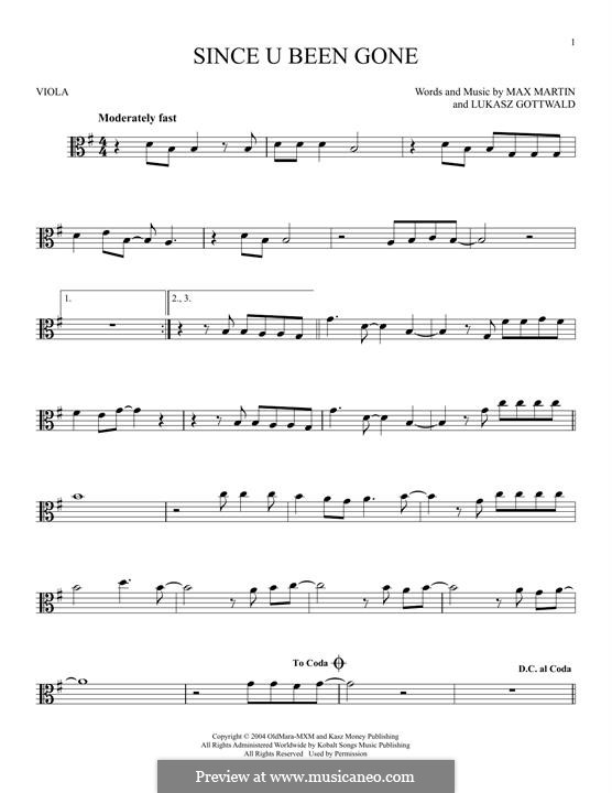 Since U Been Gone (Kelly Clarkson): For viola by Lukas Gottwald, Max Martin