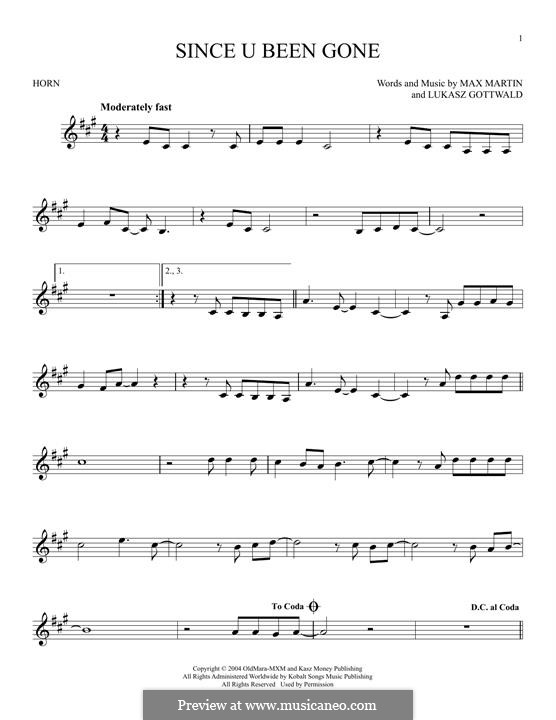 Since U Been Gone (Kelly Clarkson): For horn by Lukas Gottwald, Max Martin